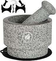 Mortar and Pestle Set (Large) Grey Granite Stone Spice Grinder 2.1 Cup Capacity 14cm Reversible Molcajete Mexicano Guacamole, Pesto, Spices Large Mortar &amp; Pestles Gift Set