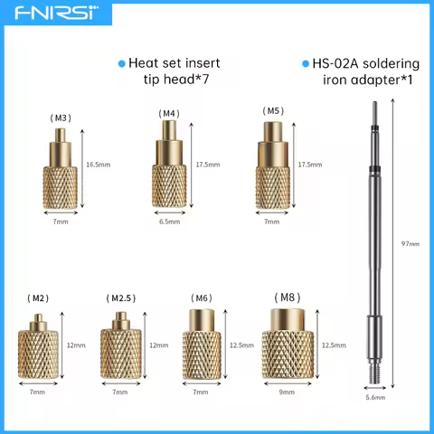 FNIRSI HS-02A Soldering Iron Nut Insert Kit for M2 to M8 Brass Thread Hot Melt Nuts with C245 Tip fo