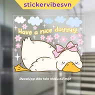 Decal Sticker White Duck with Cute Bow, Glass Decor for Store Decoration, Work Corner, Baby Room S16