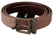 Beige Exotic Skin Gold Buckle Leather Belt - 85 cm / 34 Inches