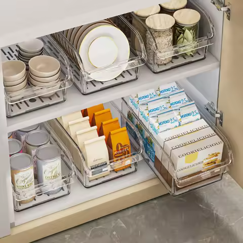 Clear Fridge Organizer, Refrigerator Organizer Bins with Handle, Freezer, Kitchen Cabinet, Pantry Or