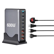 600W GaN Charger Station 8 Ports USB C Type C Fast Charging PD3.1 Adapters for Universal Mobile Phon