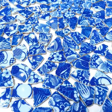 500g Pack Blue And White Ceramic Mosaic Fragments for Retro Coaster Tile Making Flower Pot Renovatio