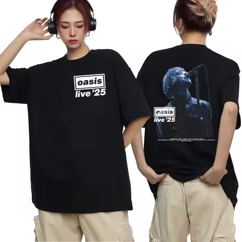 Rock Band O-Oasis Live 25 Tour Merch T Shirt Summer Fashion Vintage T-shirt Men's Cotton Short Sleev
