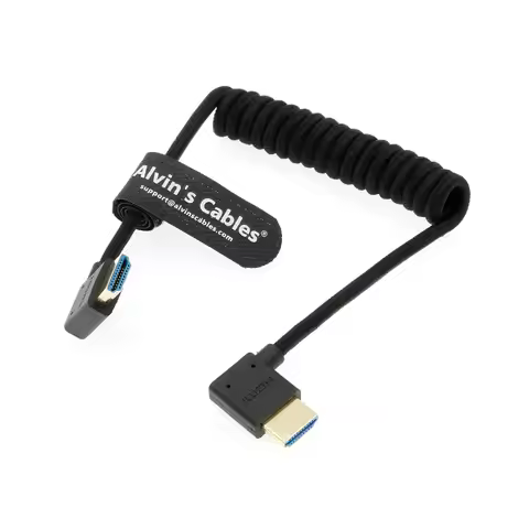 Alvin's Cables 8K 2.1 HDMI High Speed Braided Coiled Cable Right Angle to Right Angle for Atomos Nin
