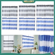 [HellerySG] Grey_ 74x60cm Striped Rod Pocket Half Curtain Semi Privacy Valance