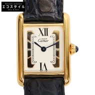 卡地亞 82-95s 925 Trinity Dial Must Tank SM Vermeil Leather Quartz Watch [二手]
