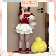 Set of cherry shirt with bow tie CS336 and white skirt for girls