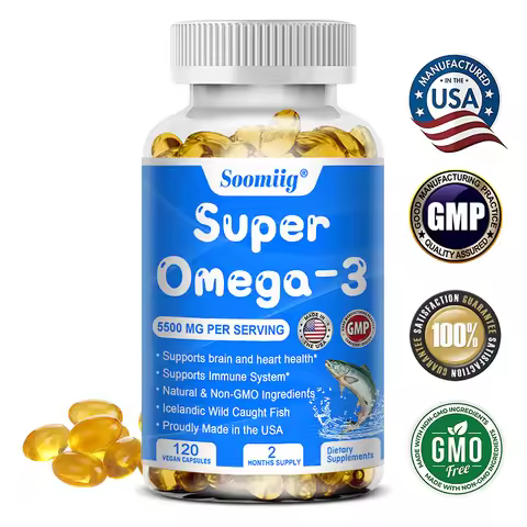 Wild Caught Super Strength Omega 3 Fish Oil 120 Softgels 5500mg High EPA 1200mg DHA 900mg Non-GMO Gl