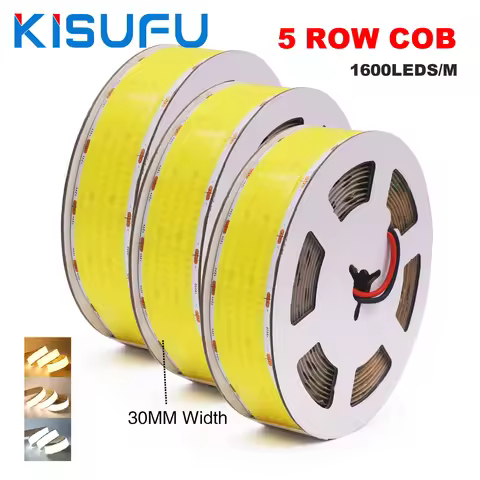 12V/24V Ultra Bright COB LED Strip Five/Double Row High Density 600 1600LED/M Flex Adhesive Tape 300