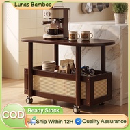Bamboo Coffee Table Vintage Curved Mobile Storage Cart With Wheels Kitchen Side Table Organizer