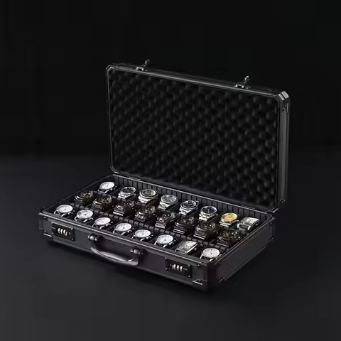 18 24 Slot Aluminum Watch Case Travel Storage Box with Soft Pillows