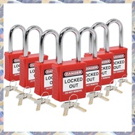 Lockout Tagout Lock Set - 7 Red LotoLocks Lock Out Keyed Different - Padlock with 2 Brass Red Keys I
