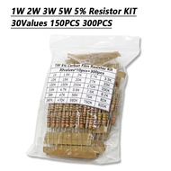 150PCS 300PCS Resistor Kit 1W 2W 3W 5W 5% 30Kinds X 10PCS Carbon Film Resistance 0.1-750 ohm Set 1k-