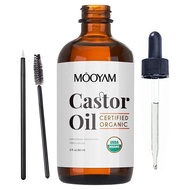 Castor Oil (2oz), USDA Certified Organic, 100% Pure, Cold Pressed, Hexane Free Stimulate Growth for Eyelashes, Eyebrows, Hair. Skin Moisturizer &amp; Hair Treatment Starter Kit