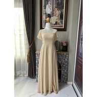 Long Evening Dress (Size S) Cream Color Second Hand (AZAZIE)