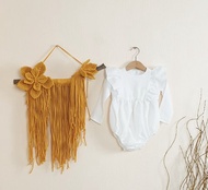 女嬰荷葉邊麻緊身衣褲，波西米亞風女嬰緊身衣褲，女嬰連身衣