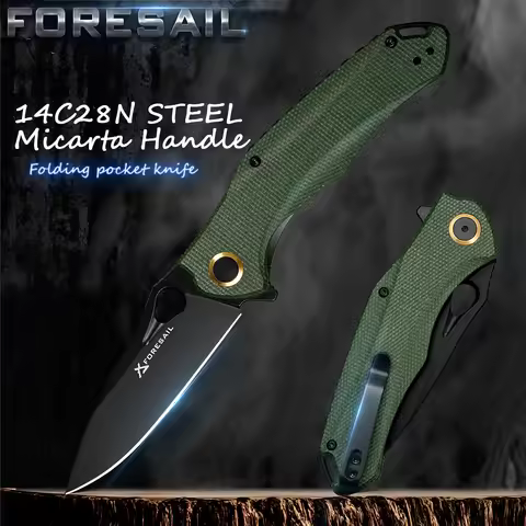 Practical Pocket knife made with14C28N Steel,Reversible Deep-carry Pocket Clip,Flipper. For Outdoor 