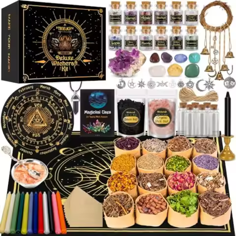 All in One Witchcraft Supplies Witch Stuff Spell Kit 88 PCS Wiccan Tools Include Herb Crystal Candle