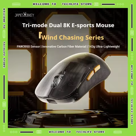 JamesDonkey RSR7 Ultra Gaming Mouse Carbon Fiber 43g Ultra Light 8K/4K Wireless Bluetooth PAW3950 R