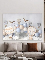 1片夢幻氣球場景熱氣球主題派對背景布,適用於兒童生日攝影裝飾