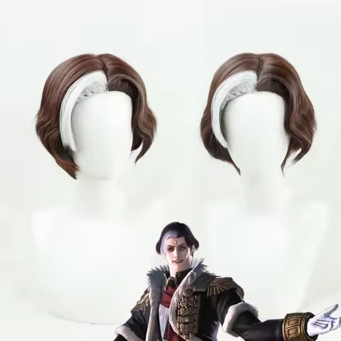 FF14 Hades Wig Final Fantasy XIV Emet-Selch Cosplay Boss Brown Short Curly Synthetic Hair Heat Resis