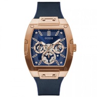 Original Guess Men Phoenix Blue Dial Navy Leather Pattern Silicon Watch GW0202G4 Jam Tangan Lelaki