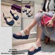 Ks 3150 Wedges kimsleline 6cm jeans material / lace wedges / flat wedges 6cm