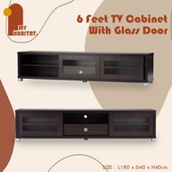 LYNDA 6ft TV CABINET WITH 2 SLIDING GLASS DOORS AND DRAWER / Rak TV / TV Console Table / Kabinet TV / Almari TV