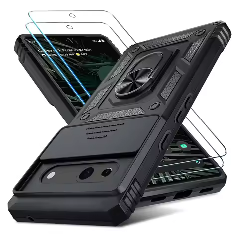 Pixel 7A Case Kickstand+Camera Lens Protector Shockproof Hybrid Case For Google Pixel 7 Cover+2PCS S