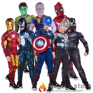 The Avengers Muscle Superhero Captain America Iron Man Black Panther Venom SpiderMan Hulk  Costumes Cosplay for Kids Children Boy Costume Party