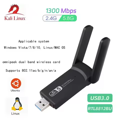 Using RTL8812BU chipset 1300M dual-band Gigabit wireless network card 2.4G/5.8GWiFi adapter for Kali