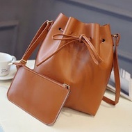 VELLA 2 in 1 Set Bucket Sling Zip Coin Purse Pouch Leather Shoulder Crossbody Wanita Beg Hand Bags E