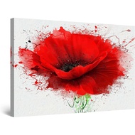 Canvas Wall Art Red Poppy Abstract Flowers Painting, Framed 24" x 36"