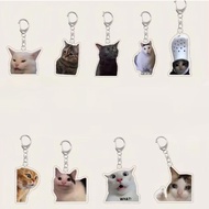 Funny Rambling Goat Huh Cat Meme Keychain Confused Cat Screaming Cute Gift for Friend Keychain Penda