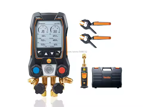 Testo 557s Smart Vacuum Kit Digital Manifold With Wireless Vacuum and Clamp Temperature Probes Bluet