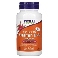 NOW Foods Highest Potency Vitamin D3 1,000 IU - 360 180 Softgels (1000iu D-3 Bone Calcium Absorption Joint I immunity I Lung )
