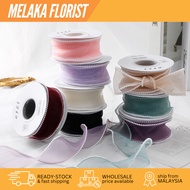 (4.5M) 4CM PEARL RIBBON Reben Riben Gift Satin fish tail Organza Flower Bouquet Birthday Bunga Hadia