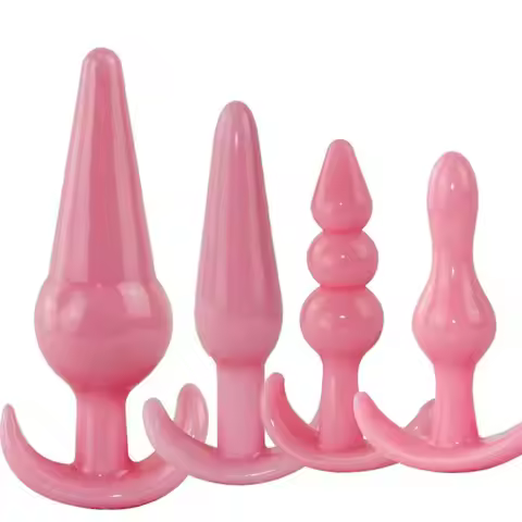 Set of 4 butt plugs. TPE different shapes and sizes. In PINK.