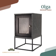 Olga (Grey Stone) Bedside Table with 1 Cabinet Bedroom Furniture (EM233 Grey Stone + B302 Black) by 