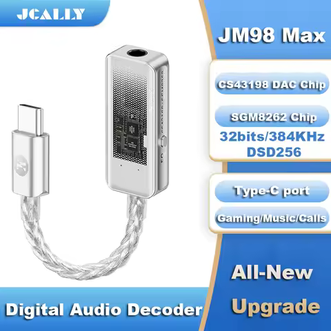 Upgraded JCALLY JM98Max Headphone Amplifier USB-C to 3.5mm Dual-Chip Decoder CS43198 Earphone Adapte