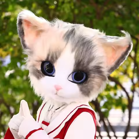 Kigurumi Cosplay Headgear Handmade Furry Cat Mask Kig Cos Anime Persian Cats Fursuit Head Halloween 