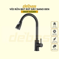 Black nano-plated stainless steel hot and cold drawstring sink faucet, high quality heavy casting, f