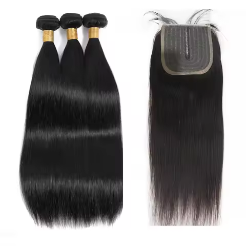 3+1/12-18 inch Virgin Straight Human Hair 3 Bundles With 4x4x1 T Closure Brazilian Unprocessed 100% 