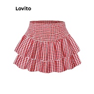 Lovito Cute Skirts Gingham Plate Buckle Skirt for Women L110AD476