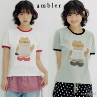 ambler CAT in a dress check patch semi-crop ringer short-sleeved T-shirt ACR604 2 colors
