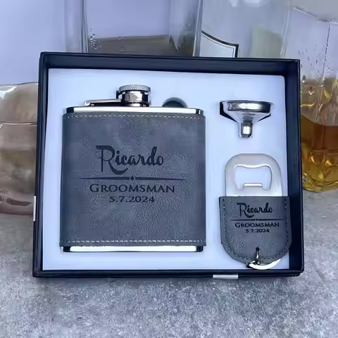 Personalized Logo Hip Flask Set Birthday Gift Custom 6oz Stainless Steel Flask Wedding Favors Grooms
