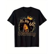 Its My 66th Birthday Queen Golden Glitter Graphic T-Shirt - Cotton Crew Neck Casual Top for Women &