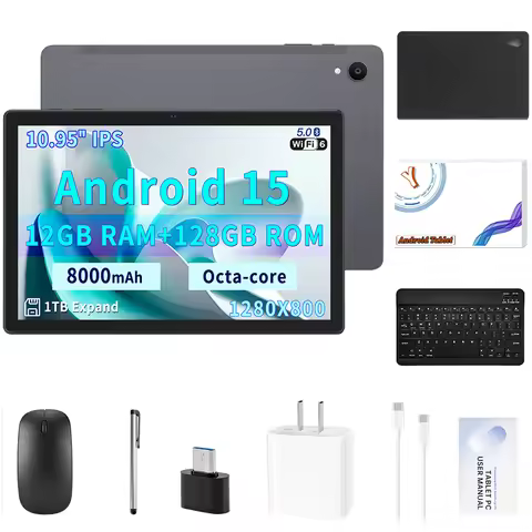 Paitanry 10.95inch Tableta Android 15 with T606 Octa Core 12GB RAM+128 ROM Dual Camera, 8000mAh Batt