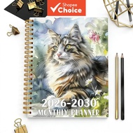 Monthly Calendar Planner 2026-2030 Kitten Floral Cover 5 Year Planner Journal Notebook